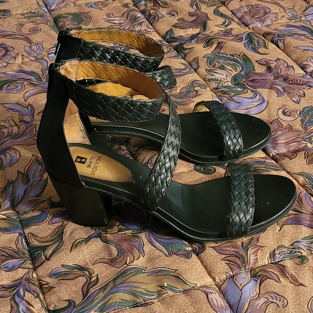 Black Leather Strappy Heels - Picture 2 of 7